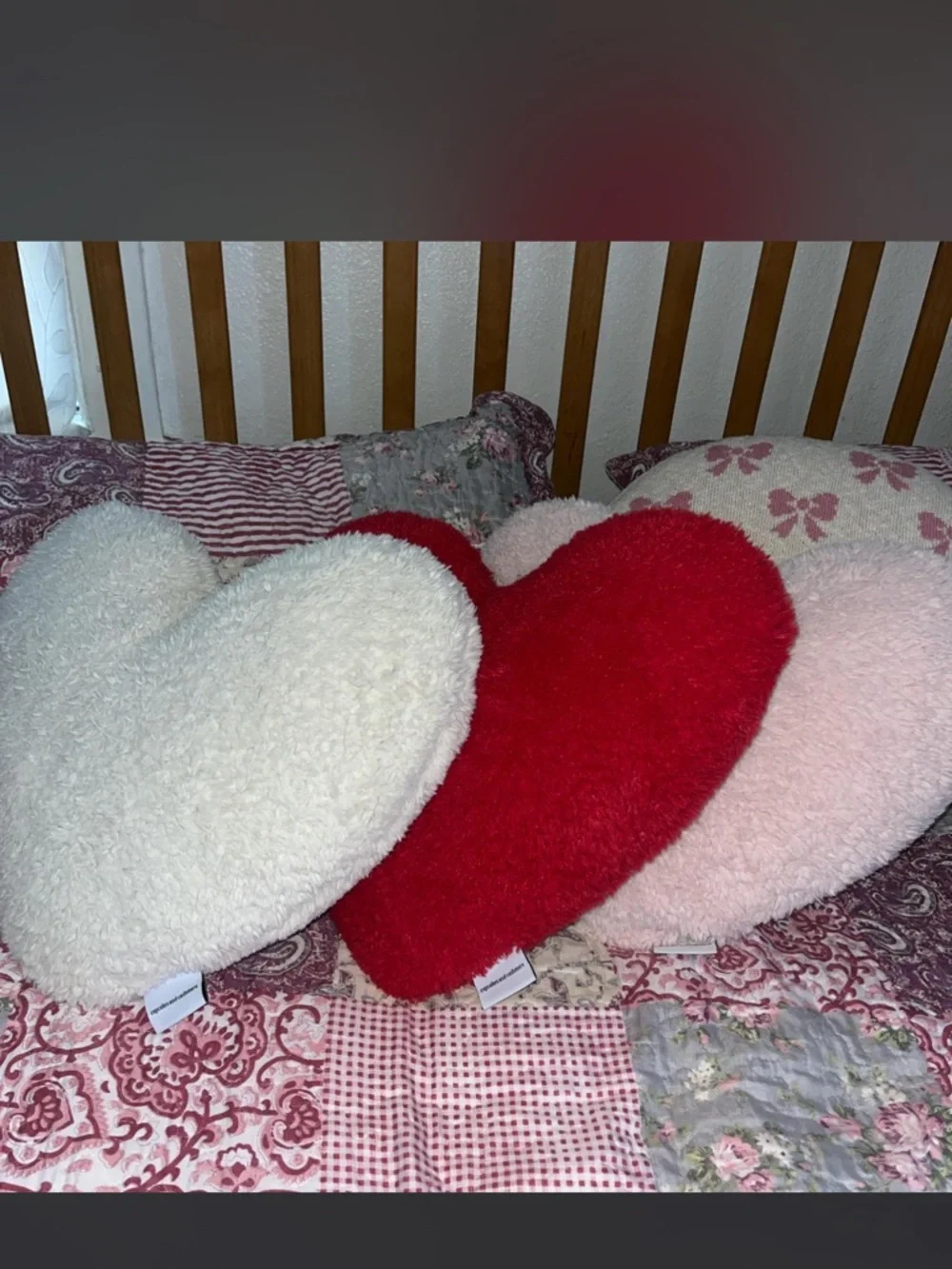 cupcakes & cashmere Plush Heart Pillow Set in Cream, Red, Pink